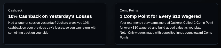 Jackoro Casino rewards and VIP program